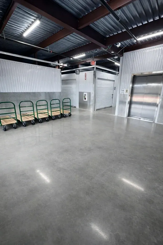 Elevator and dollies inside of Stor Self Storage Parkside. 